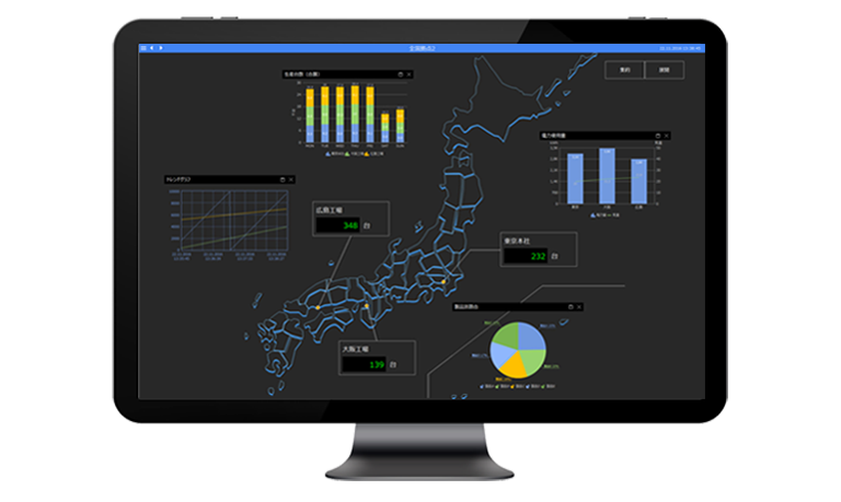 SCADAパッケージ「FA-Panel」を使用した全国遠隔監視のデモ画面