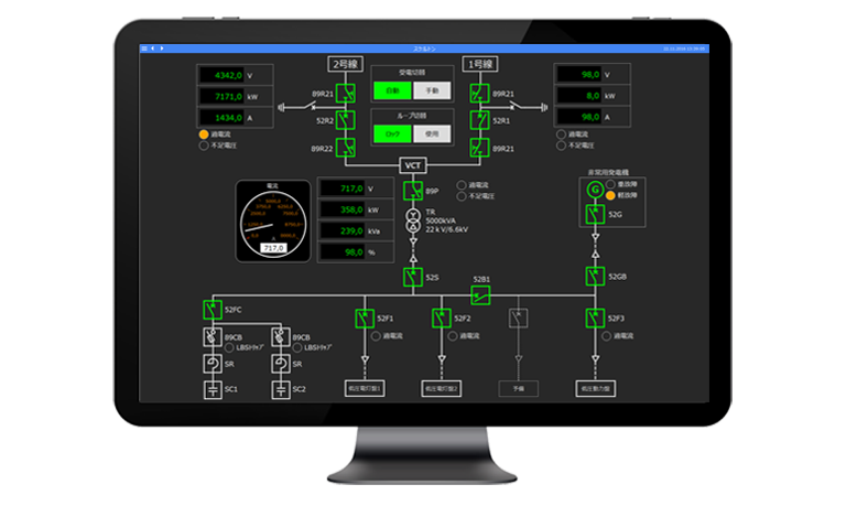 SCADAパッケージ「FA-Panel」を使用したスケルトン（電気系統）のデモ画面