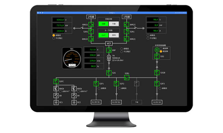 Demonstration screen of the skeleton (electrical system) using the SCADA package FA-Panel